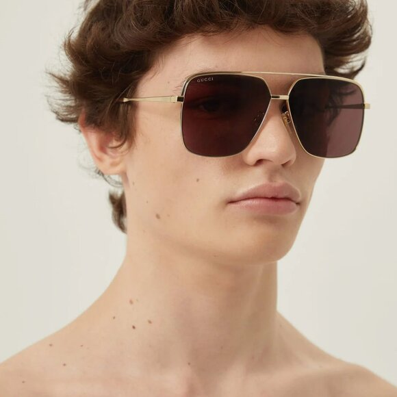 Gucci GG1676S 002 Men NAVIGATOR BRAND NEW Sunglasses Gold Brown Aviator - Picture 10 of 12